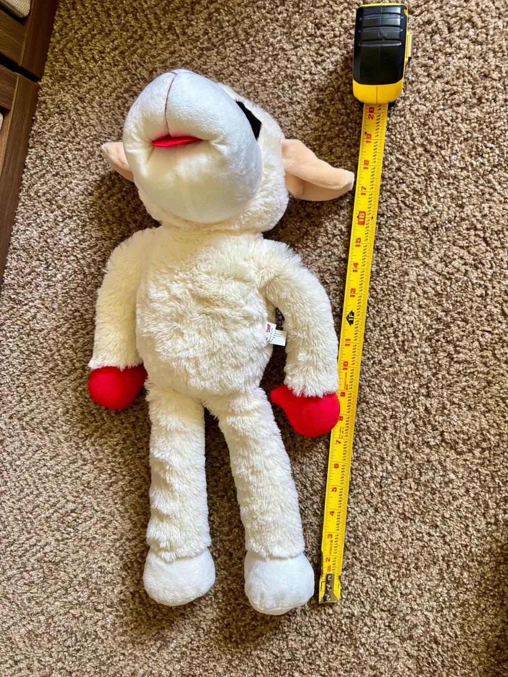 20” LambChop Plush with Red Mittens with Squeaker Dog Toy